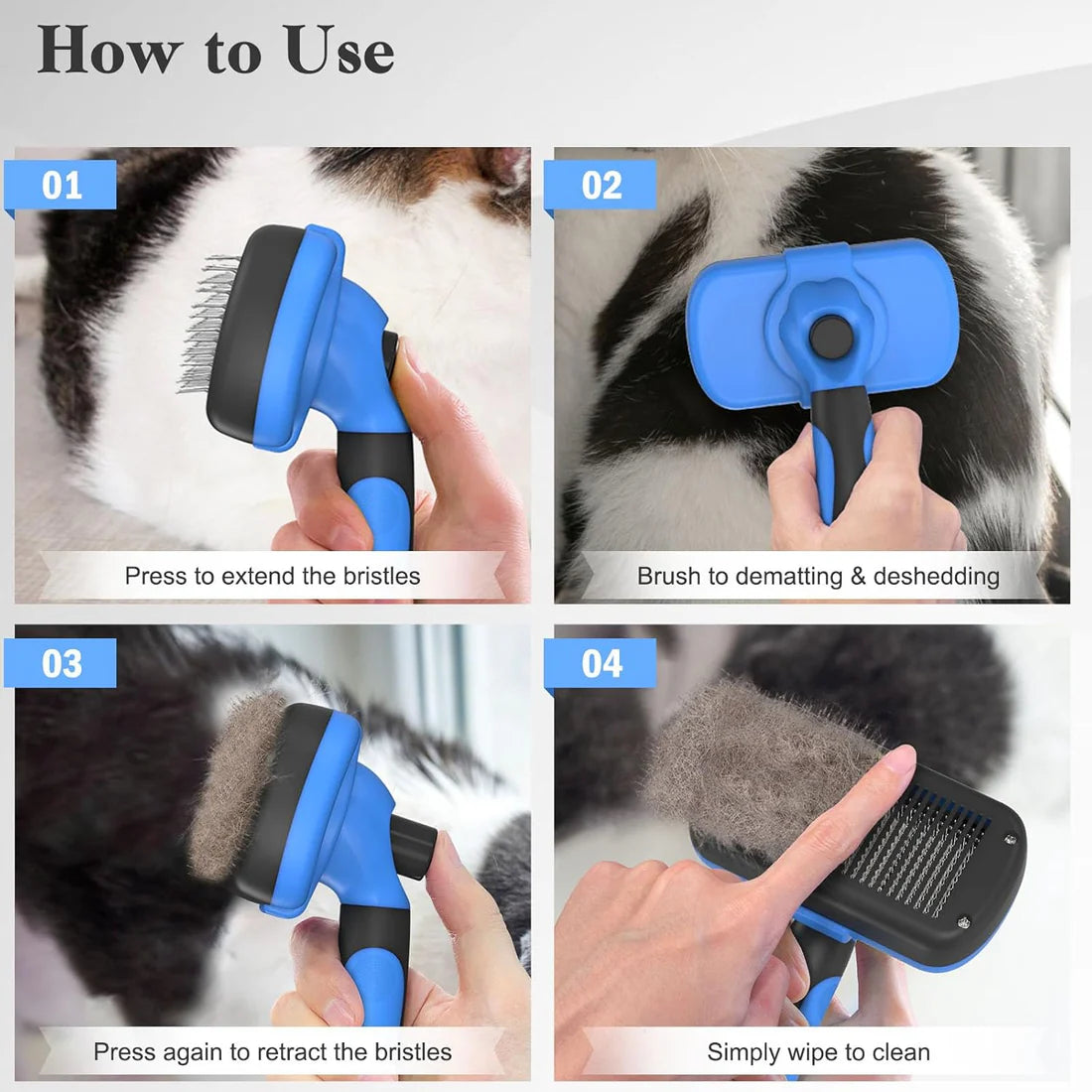 Swihauk Self Cleaning Slicker Brush – Gentle Deshedding Grooming Tool for Dogs & Cats – Blue