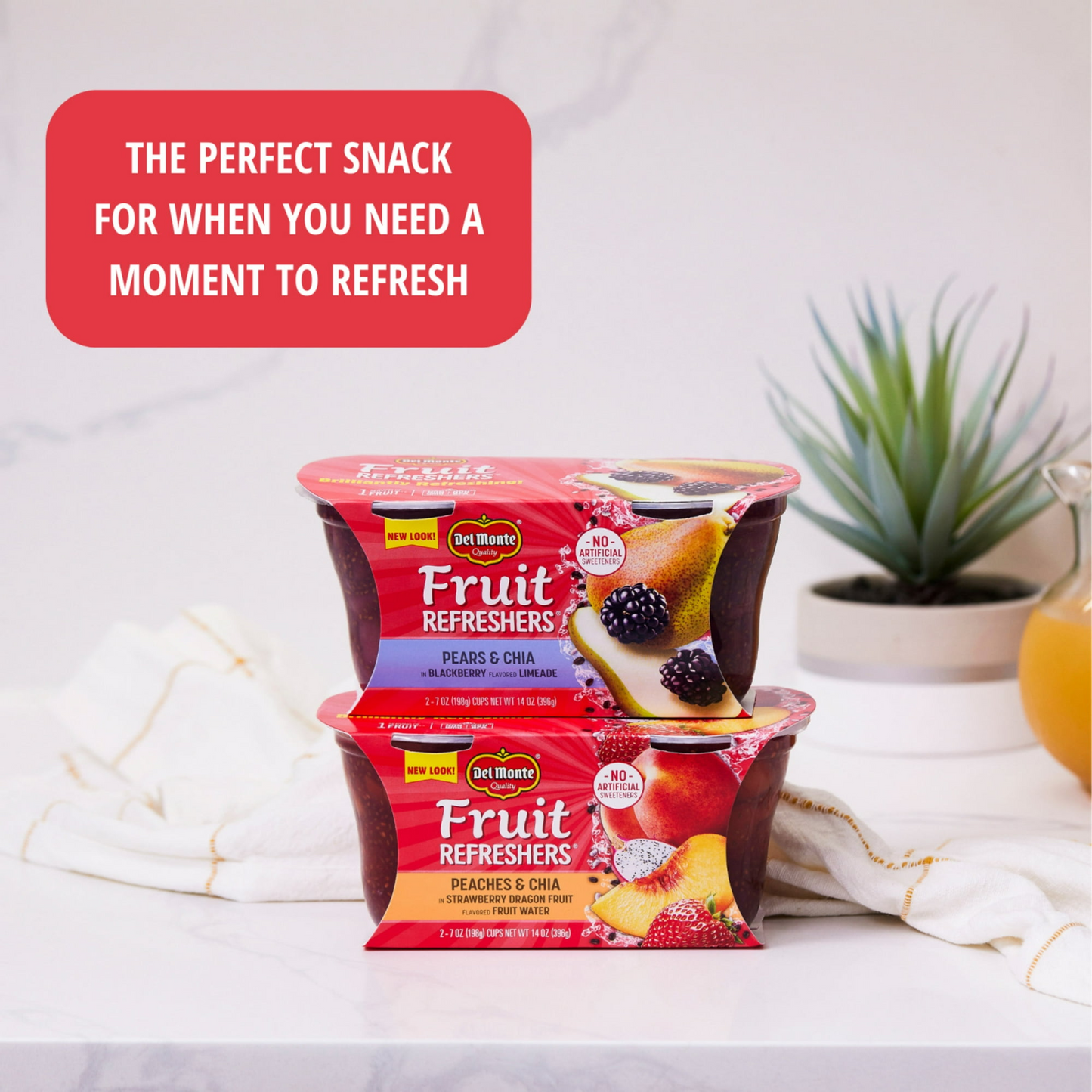 Del Monte Fruit refreshers Grapefruit and Oranges Fruit Cup Snacks in Sweetened Water, 7 oz Cup (Pack of 2)