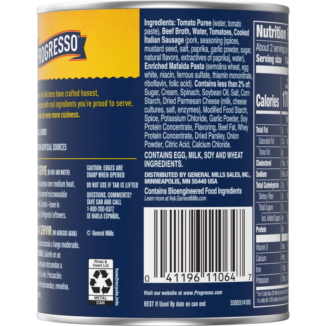 Progresso Rich & Hearty, Lasagna-Style Soup With Italian Sausage, Canned Soup, 18.5 oz.