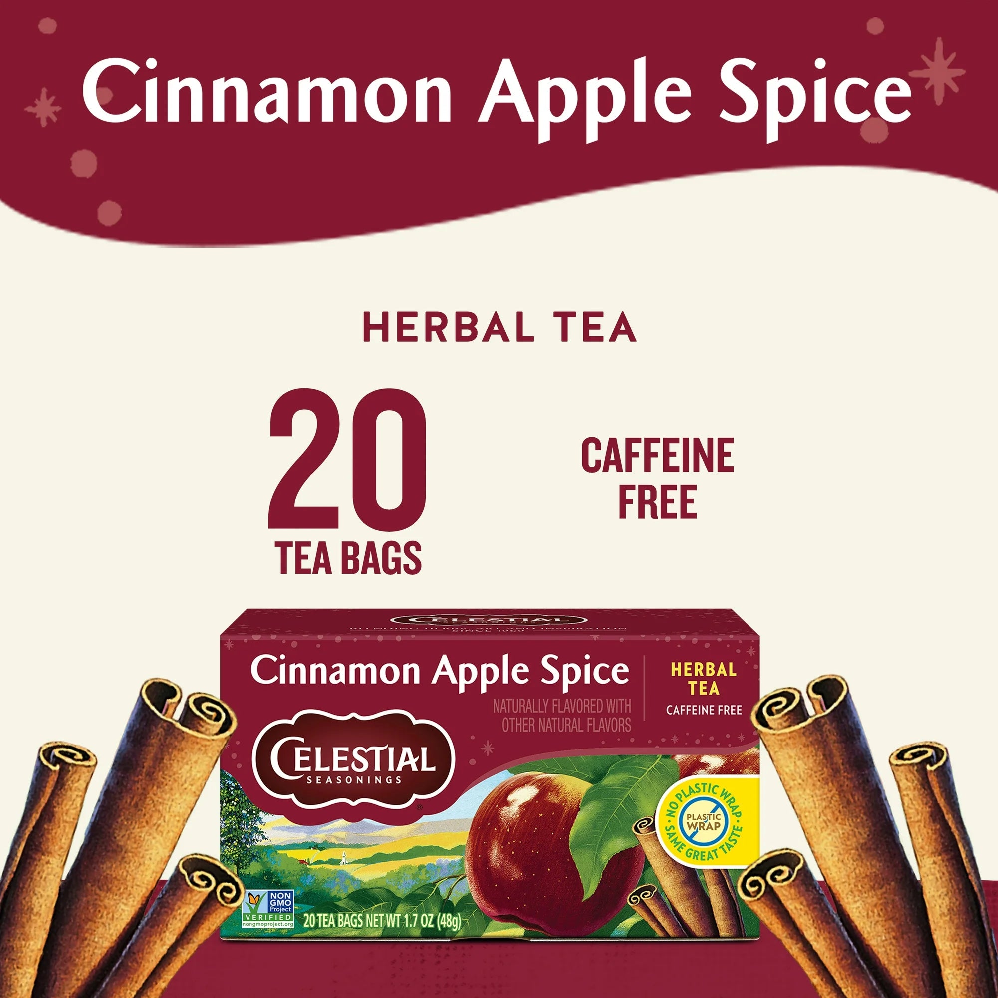 Celestial Seasonings Cinnamon Apple Spice Caffeine-Free Herbal Tea Bags (20 Count)