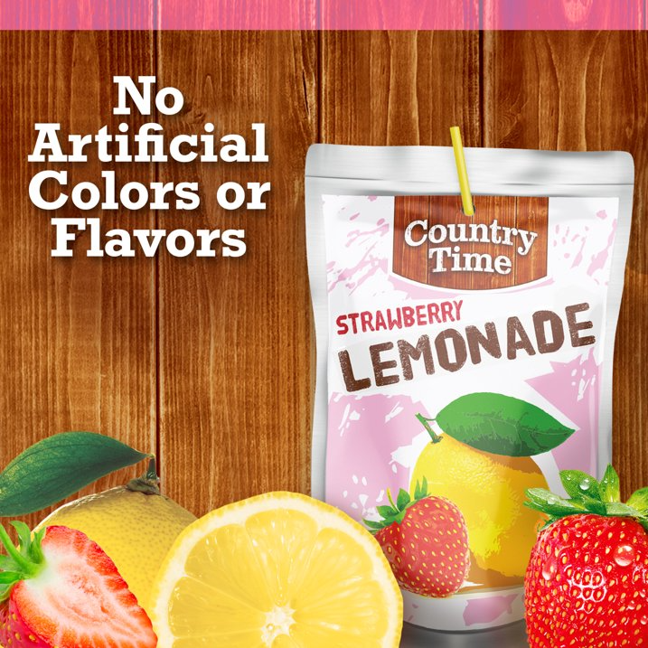 Country Time Strawberry Lemonade Ready to Drink Flavored with Other Natural Flavors Drink Pouches, 10 Ct Box, 6 fl oz Pouches, Liquids