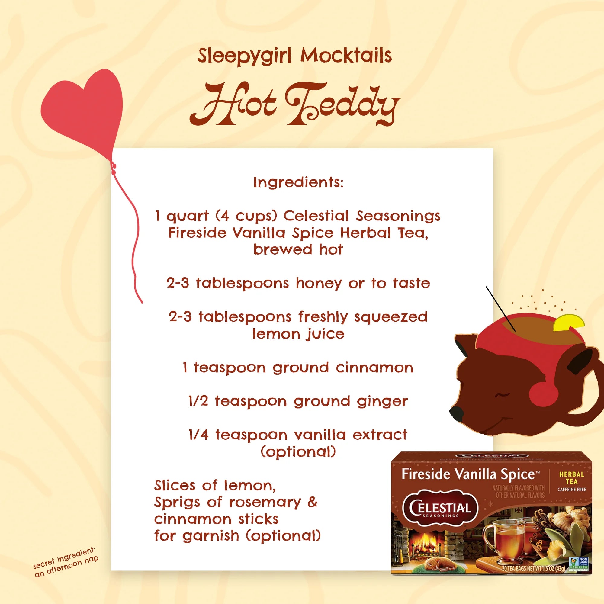 Celestial Seasonings Fireside Vanilla Spice Cozy Caffeine-Free Herbal Tea Bags