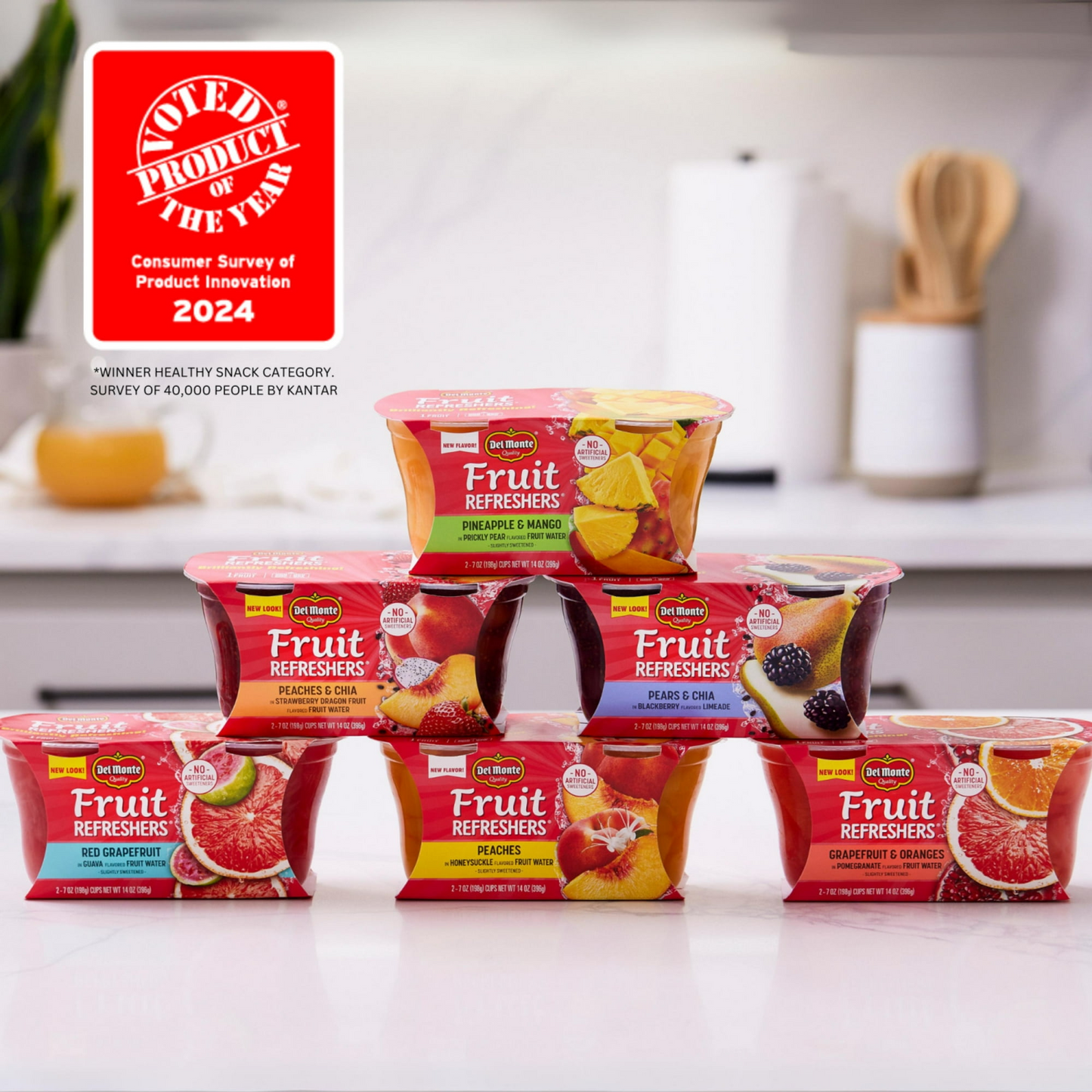 Del Monte Fruit refreshers Grapefruit and Oranges Fruit Cup Snacks in Sweetened Water, 7 oz Cup (Pack of 2)