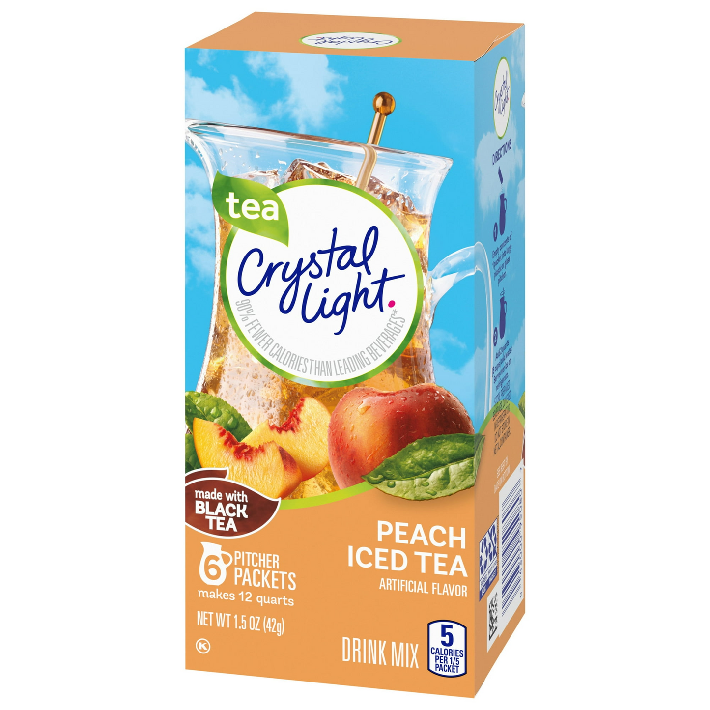 Crystal Light Peach Iced Tea Artificially Flavored Powdered Drink Mix, 6 Count Pitcher Packets