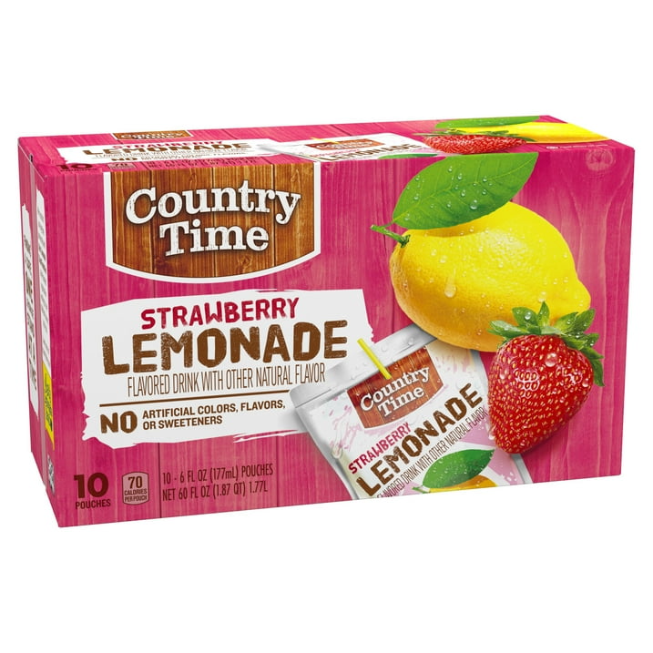 Country Time Strawberry Lemonade Ready to Drink Flavored with Other Natural Flavors Drink Pouches, 10 Ct Box, 6 fl oz Pouches, Liquids
