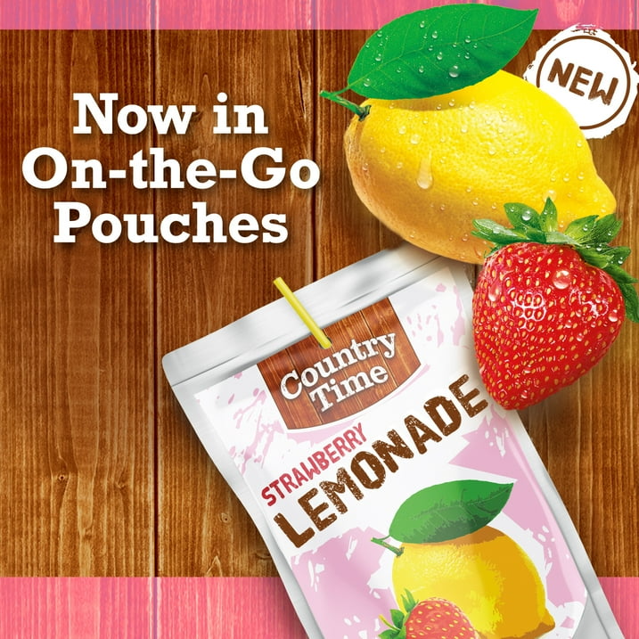 Country Time Strawberry Lemonade Ready to Drink Flavored with Other Natural Flavors Drink Pouches, 10 Ct Box, 6 fl oz Pouches, Liquids