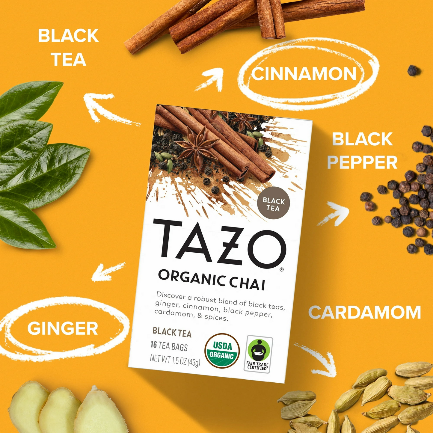 TAZO Organic Chai Black Tea Bags, 16ct