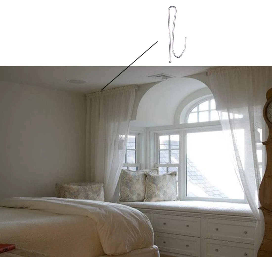 50Pcs Drapery Hooks Pins 2.75x0.75",Metal Single Prongs Curtain Hook,Silver Tone