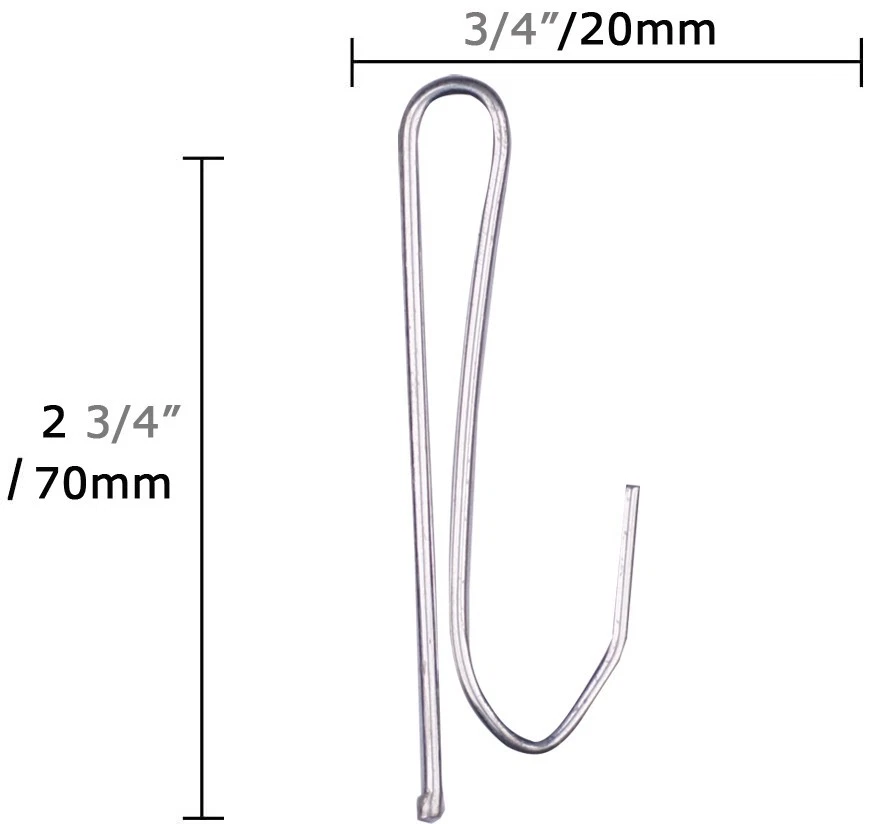 50Pcs Drapery Hooks Pins 2.75x0.75",Metal Single Prongs Curtain Hook,Silver Tone